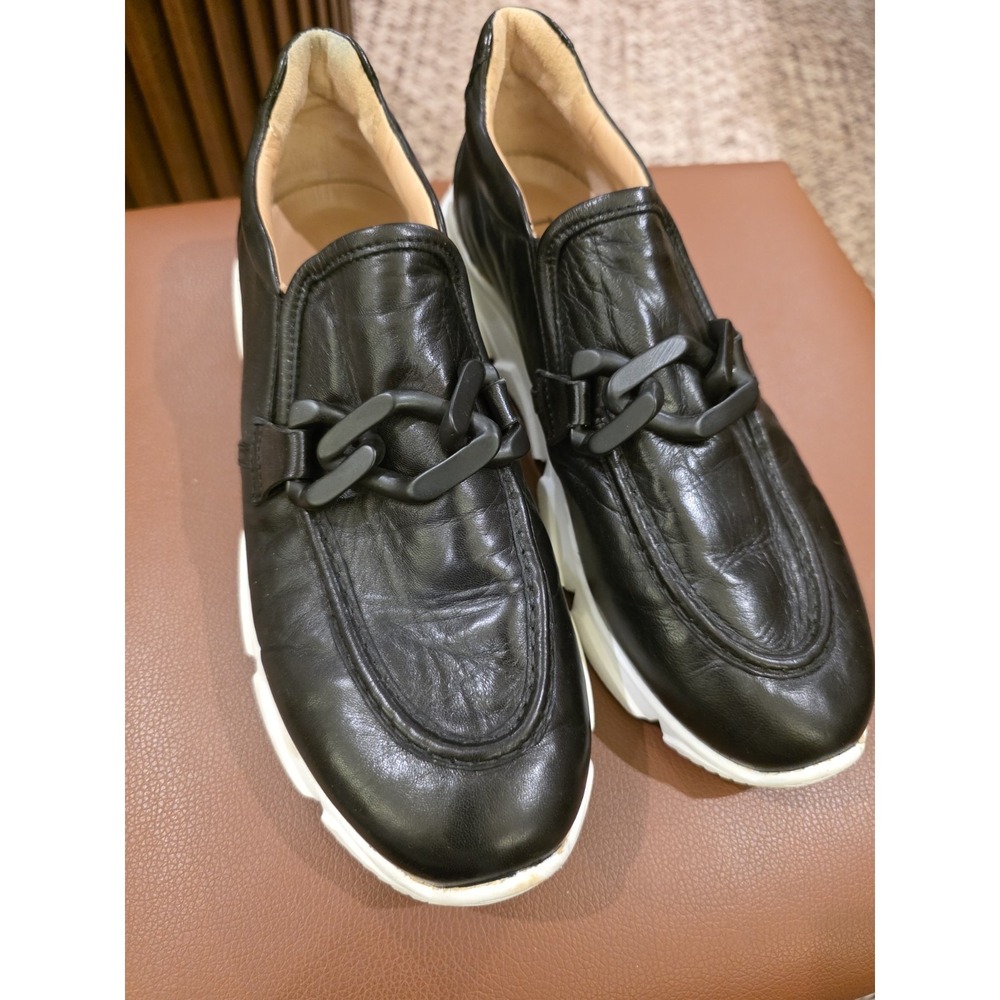Lidea By Lori Leather Black Slip On Loafer Horesebit White Chunky Sole Comfort